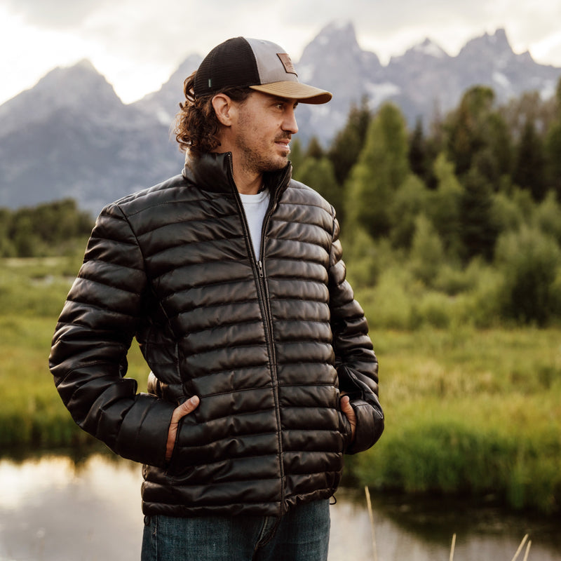 Buffalo Jackson Bridger Leather Down Jacket, Black